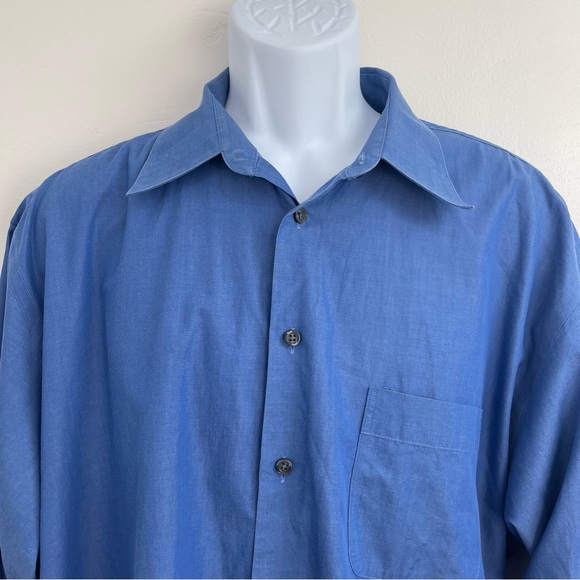 Alfani Mens Blue Iron Free Dress Shirt XL 17-1/2 blue long sleeve 100% cotton - Picture 4 of 9
